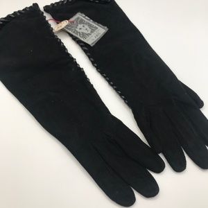 NWT Aris for Anne Klein black dressy kid suede gloves size 6.5 silk lined